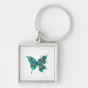 Schmetterling mit grünen Pfauenfedern Schlüsselanhänger