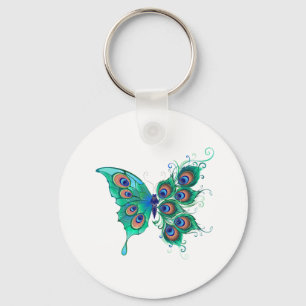 Schmetterling mit grünen Pfauenfedern Schlüsselanhänger