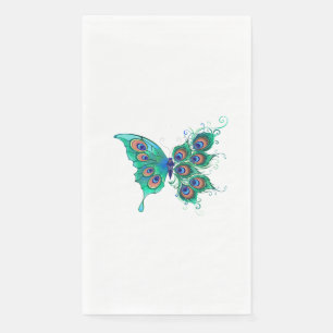 Schmetterling mit grünen Pfauenfedern Serviette