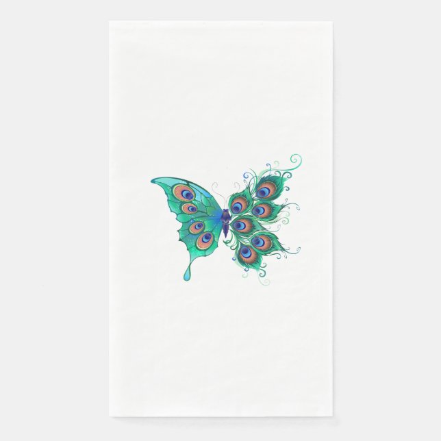 Schmetterling mit grünen Pfauenfedern Serviette (Vorderseite)