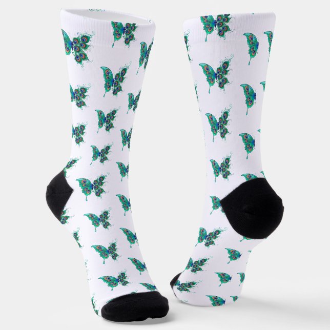 Schmetterling mit grünen Pfauenfedern Socken (Gewinkelt)