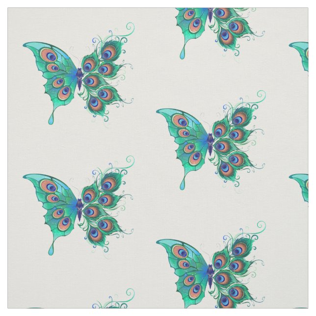 Schmetterling mit grünen Pfauenfedern Stoff (Muster)