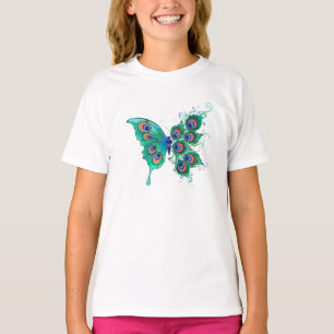 Schmetterling mit grünen Pfauenfedern T-Shirt