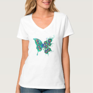 Schmetterling mit grünen Pfauenfedern T-Shirt