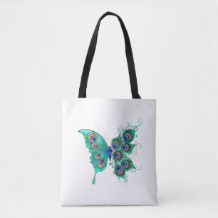 Schmetterling mit grünen Pfauenfedern Tasche