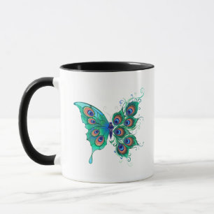 Schmetterling mit grünen Pfauenfedern Tasse