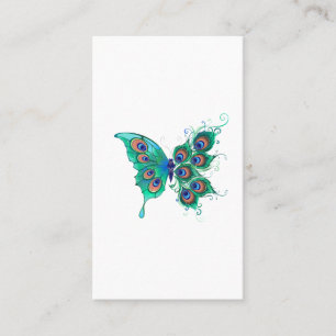 Schmetterling mit grünen Pfauenfedern Telefonnummerkarte