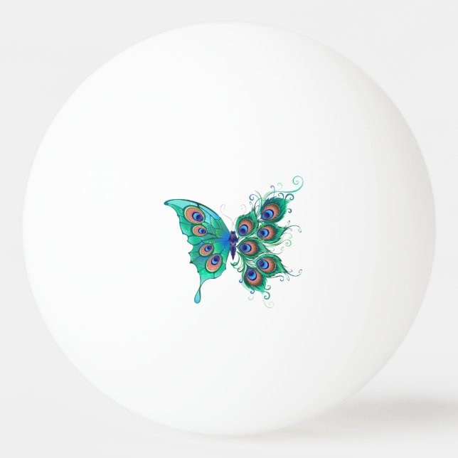 Schmetterling mit grünen Pfauenfedern Tischtennisball (Vorderseite)