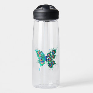Schmetterling mit grünen Pfauenfedern Trinkflasche