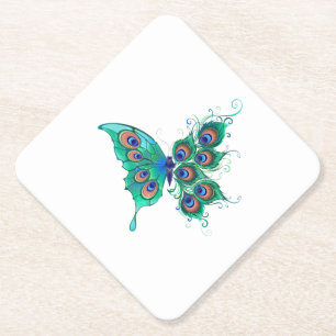 Schmetterling mit grünen Pfauenfedern Untersetzer