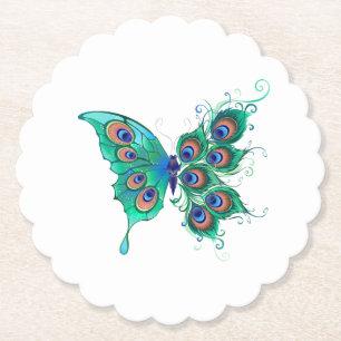 Schmetterling mit grünen Pfauenfedern Untersetzer