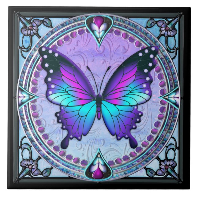 Schmetterling mit Hintergrund Fliese (Vorderseite)
