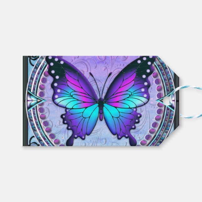 Schmetterling mit Hintergrund Geschenkanhänger (Vorderseite (Horizontal))