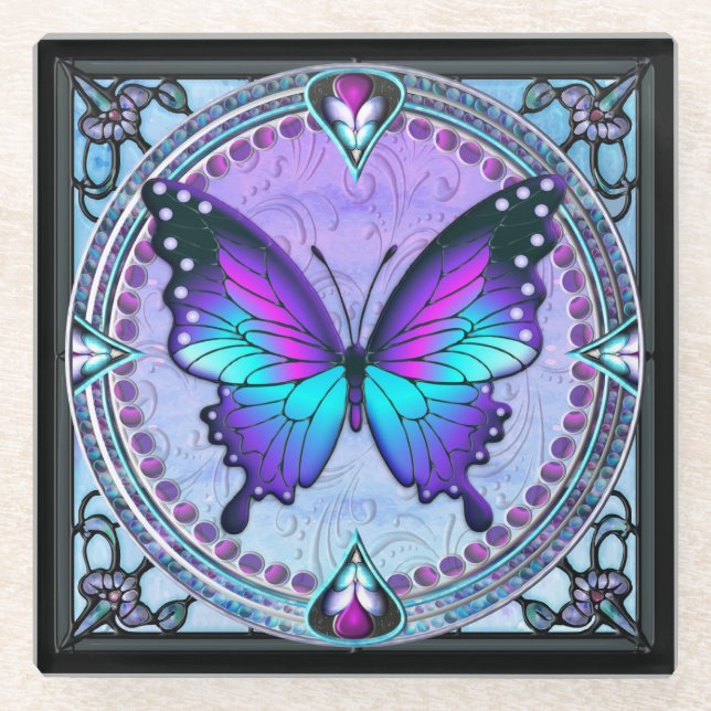 Schmetterling mit Hintergrund Glasuntersetzer (Vorderseite)
