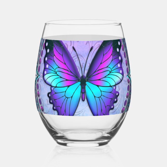 Schmetterling mit Hintergrund Weinglas Ohne Stiel (Vorderseite)