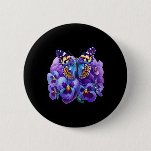 Schmetterling Mit Lila Blumen Stiefmütterchen Deme Button