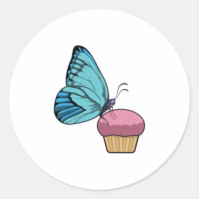 Schmetterling mit Muffin Runder Aufkleber (Vorderseite)