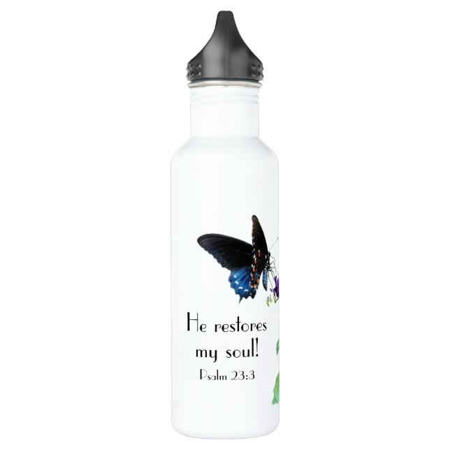 Schmetterling mit Psalm-Vers 23:3 Edelstahlflasche (Links)