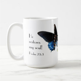 Schmetterling mit Psalm-Vers 23:3 Kaffeetasse