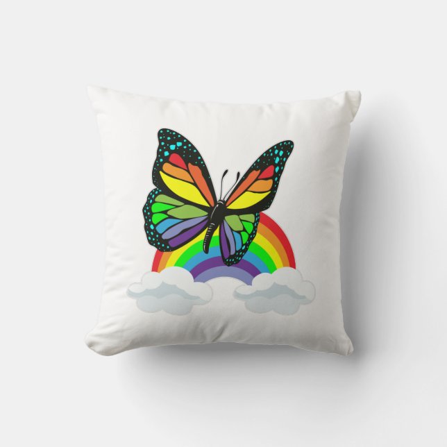 Schmetterling mit Regenbogen Kissen (Vorderseite)