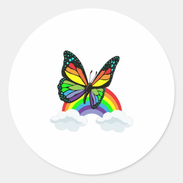 Schmetterling mit Regenbogen Runder Aufkleber (Vorderseite)
