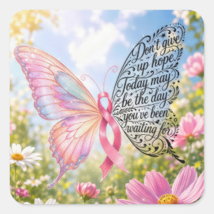 Schmetterling mit rosa Band im Sommergarten Quadratischer Aufkleber