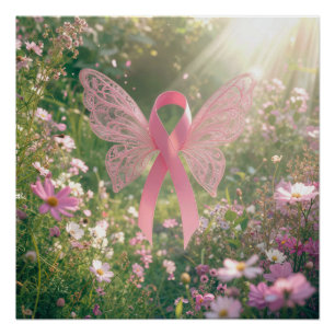 Schmetterling mit rosa Band in einem Garten Poster