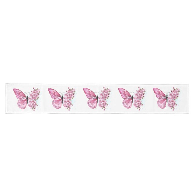 Schmetterling mit rosa Sakura Großer Tischläufer (Horizontal)