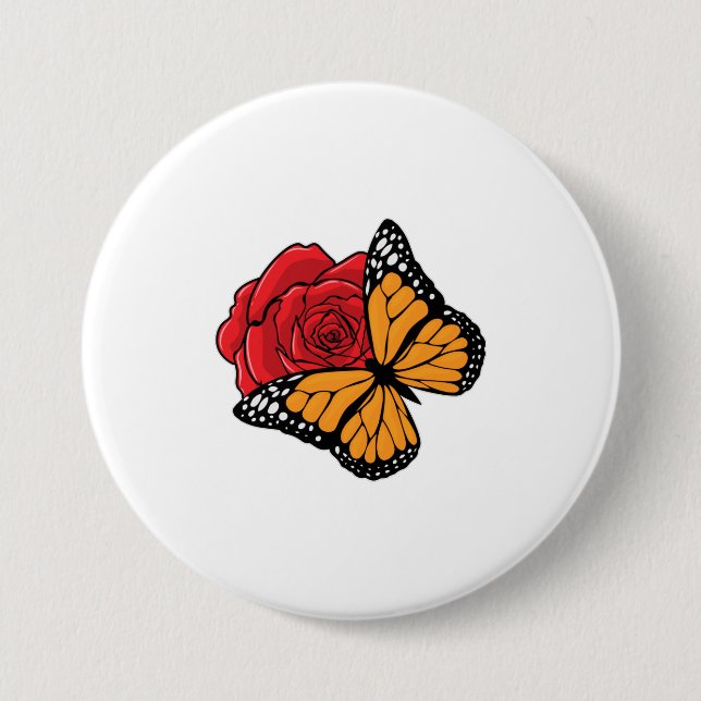 Schmetterling mit Rose Button (Vorderseite)