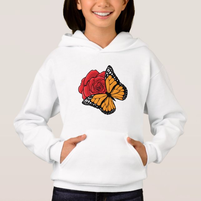 Schmetterling mit Rose Hoodie (Vorderseite)