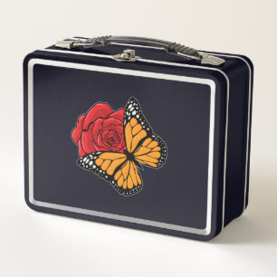 Schmetterling mit Rose Metall Brotdose
