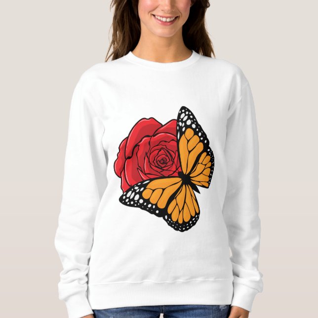 Schmetterling mit Rose Sweatshirt (Vorderseite)