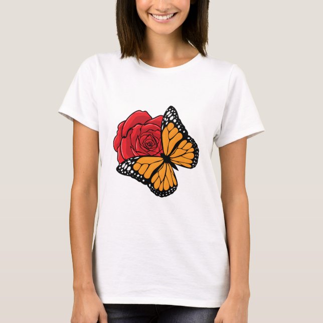 Schmetterling mit Rose T-Shirt (Vorderseite)