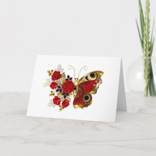 Schmetterling mit roter Blume und rote Rosen