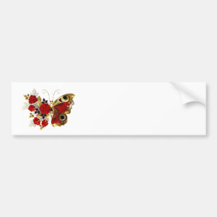 Schmetterling mit roter Blume und rote Rosen Autoaufkleber