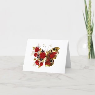 Schmetterling mit roter Blume und rote Rosen Dankeskarte
