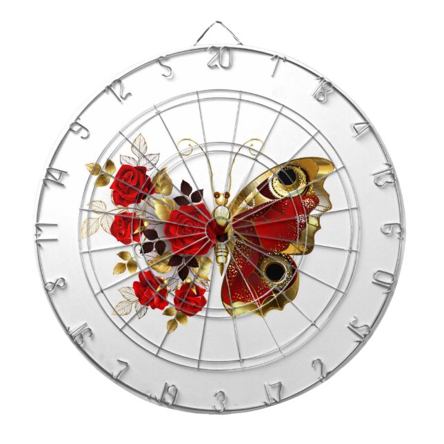 Schmetterling mit roter Blume und rote Rosen Dartscheibe (vorne)