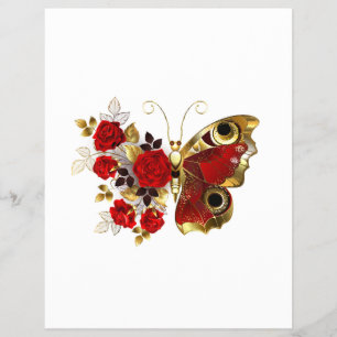 Schmetterling mit roter Blume und rote Rosen Flyer
