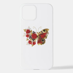 Schmetterling mit roter Blume und rote Rosen iPhone 12 Hülle