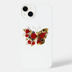 Schmetterling mit roter Blume und rote Rosen iPhone 14 Plus Hülle
