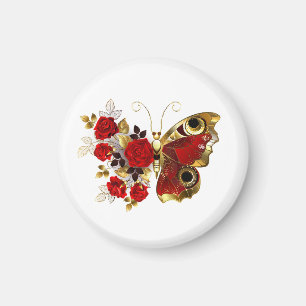 Schmetterling mit roter Blume und rote Rosen Magnet