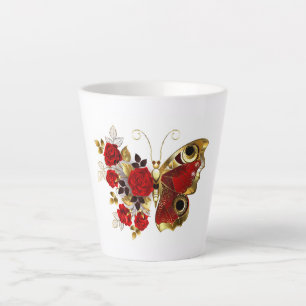 Schmetterling mit roter Blume und rote Rosen Milchtasse