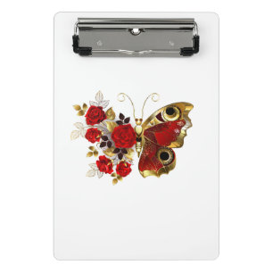 Schmetterling mit roter Blume und rote Rosen Mini Klemmbrett