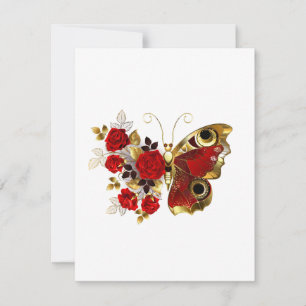 Schmetterling mit roter Blume und rote Rosen Mitteilungskarte