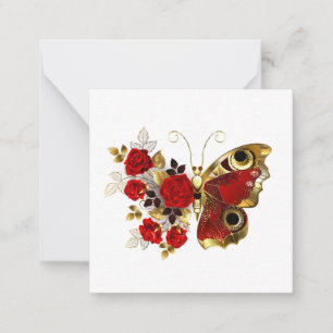 Schmetterling mit roter Blume und rote Rosen Mitteilungskarte