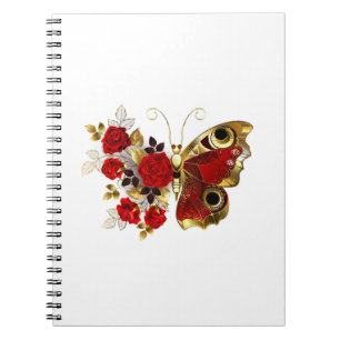 Schmetterling mit roter Blume und rote Rosen Notizblock