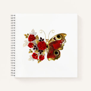 Schmetterling mit roter Blume und rote Rosen Notizbuch