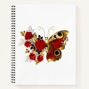 Schmetterling mit roter Blume und rote Rosen Notizbuch