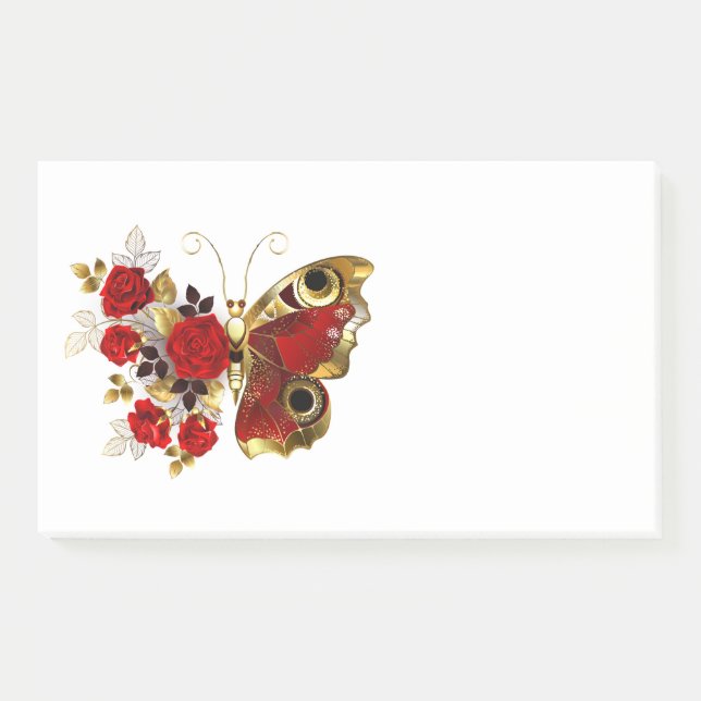 Schmetterling mit roter Blume und rote Rosen Post-it Klebezettel (Vorderseite)