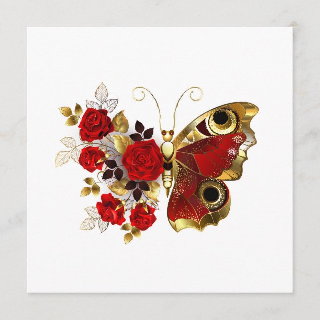 Schmetterling mit roter Blume und rote Rosen Programm (Vorderseite)